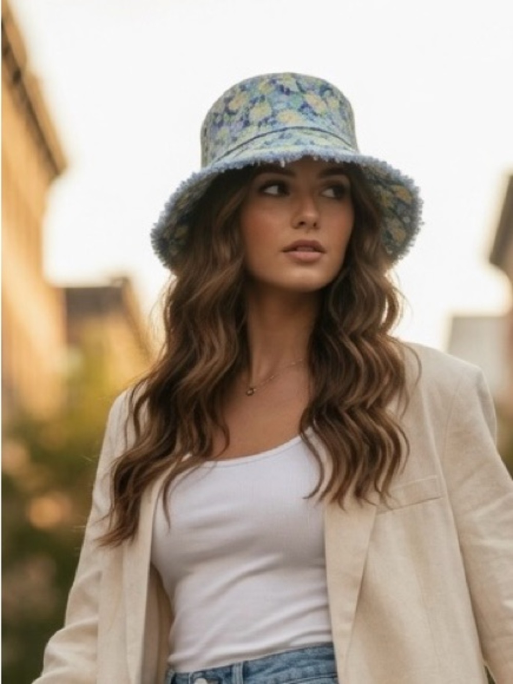 Accessorize Pastel Floral Bucket Hat in Blue and Yellow